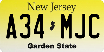 NJ license plate A34MJC