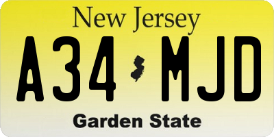 NJ license plate A34MJD