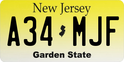 NJ license plate A34MJF
