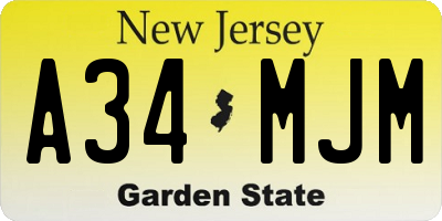 NJ license plate A34MJM