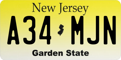 NJ license plate A34MJN