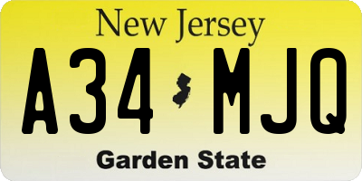 NJ license plate A34MJQ