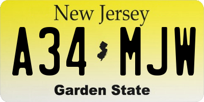 NJ license plate A34MJW