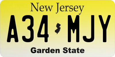 NJ license plate A34MJY