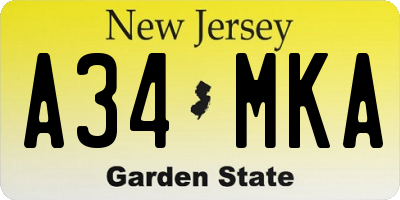 NJ license plate A34MKA