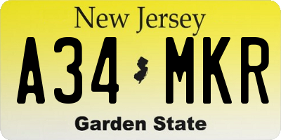 NJ license plate A34MKR