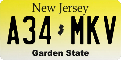 NJ license plate A34MKV