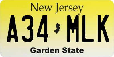 NJ license plate A34MLK