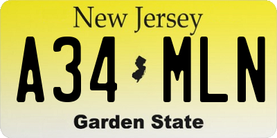 NJ license plate A34MLN