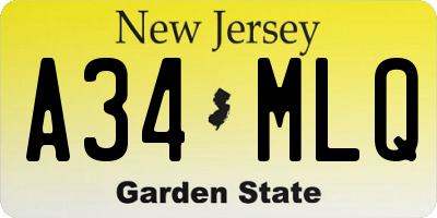 NJ license plate A34MLQ