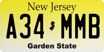 NJ license plate A34MMB