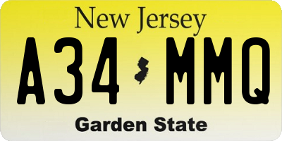 NJ license plate A34MMQ