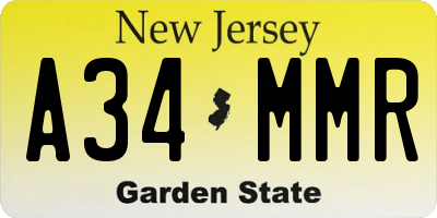NJ license plate A34MMR