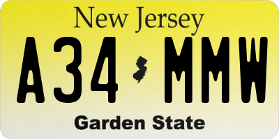 NJ license plate A34MMW