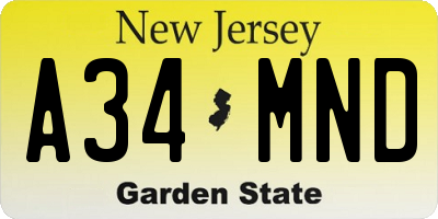 NJ license plate A34MND