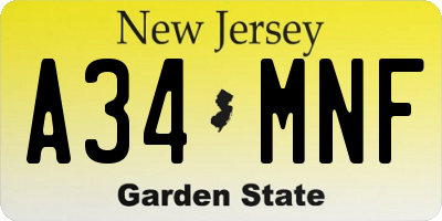 NJ license plate A34MNF