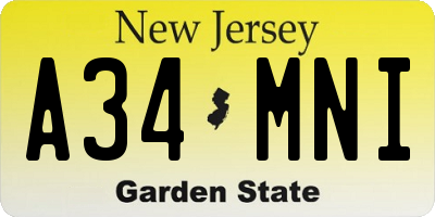 NJ license plate A34MNI
