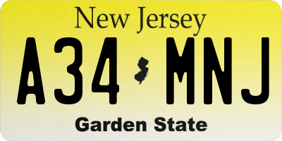 NJ license plate A34MNJ