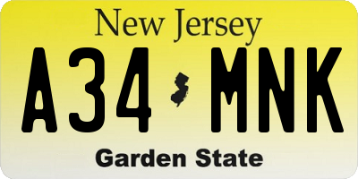 NJ license plate A34MNK