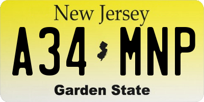 NJ license plate A34MNP