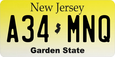 NJ license plate A34MNQ