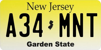 NJ license plate A34MNT