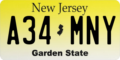 NJ license plate A34MNY