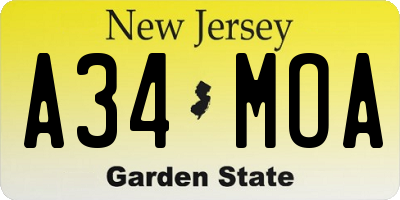 NJ license plate A34MOA