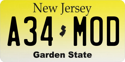 NJ license plate A34MOD
