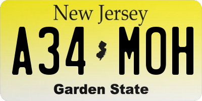 NJ license plate A34MOH