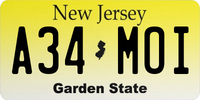 NJ license plate A34MOI