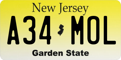NJ license plate A34MOL