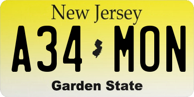 NJ license plate A34MON