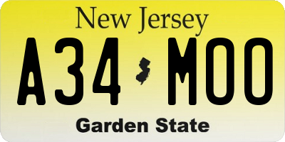 NJ license plate A34MOO