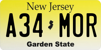 NJ license plate A34MOR