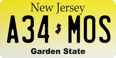 NJ license plate A34MOS