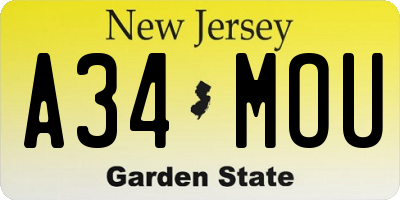 NJ license plate A34MOU