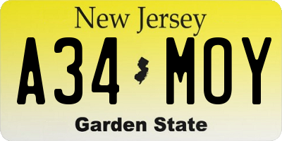 NJ license plate A34MOY