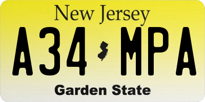 NJ license plate A34MPA