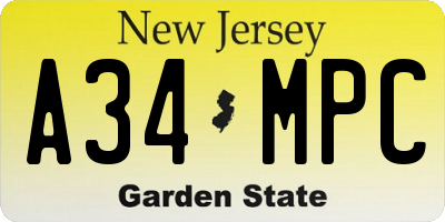 NJ license plate A34MPC