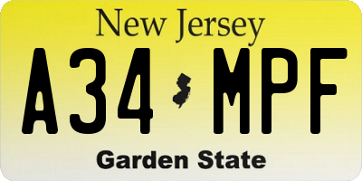 NJ license plate A34MPF