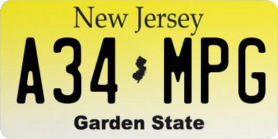 NJ license plate A34MPG