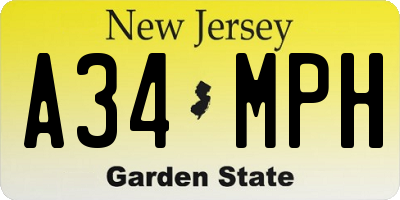 NJ license plate A34MPH