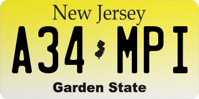 NJ license plate A34MPI
