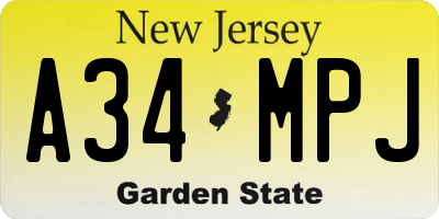 NJ license plate A34MPJ
