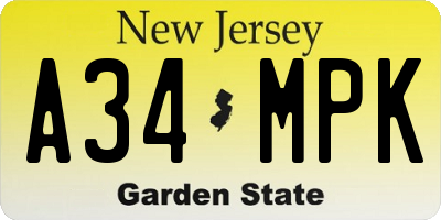 NJ license plate A34MPK