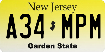 NJ license plate A34MPM