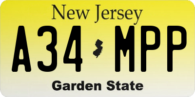 NJ license plate A34MPP