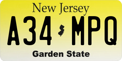 NJ license plate A34MPQ