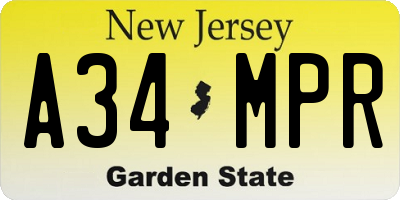 NJ license plate A34MPR